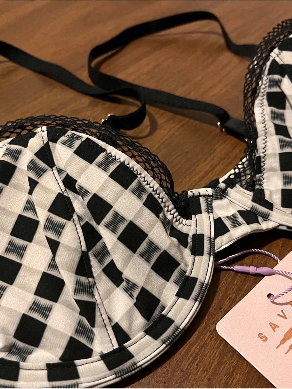 Savage X Fenty Black & White Gingham Unlined Plunge Bra